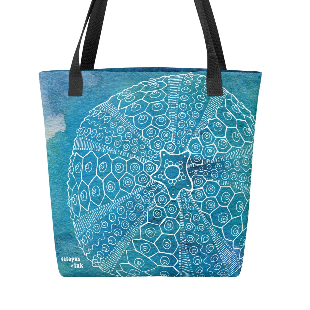 tote with a hand painted sea urchin design