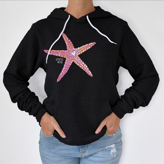 hand painted starfish design on a black fleece