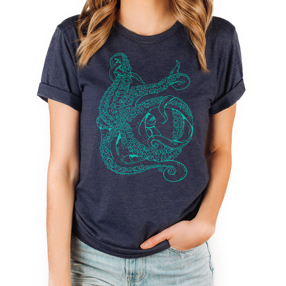 octopus design on navy unisex tee