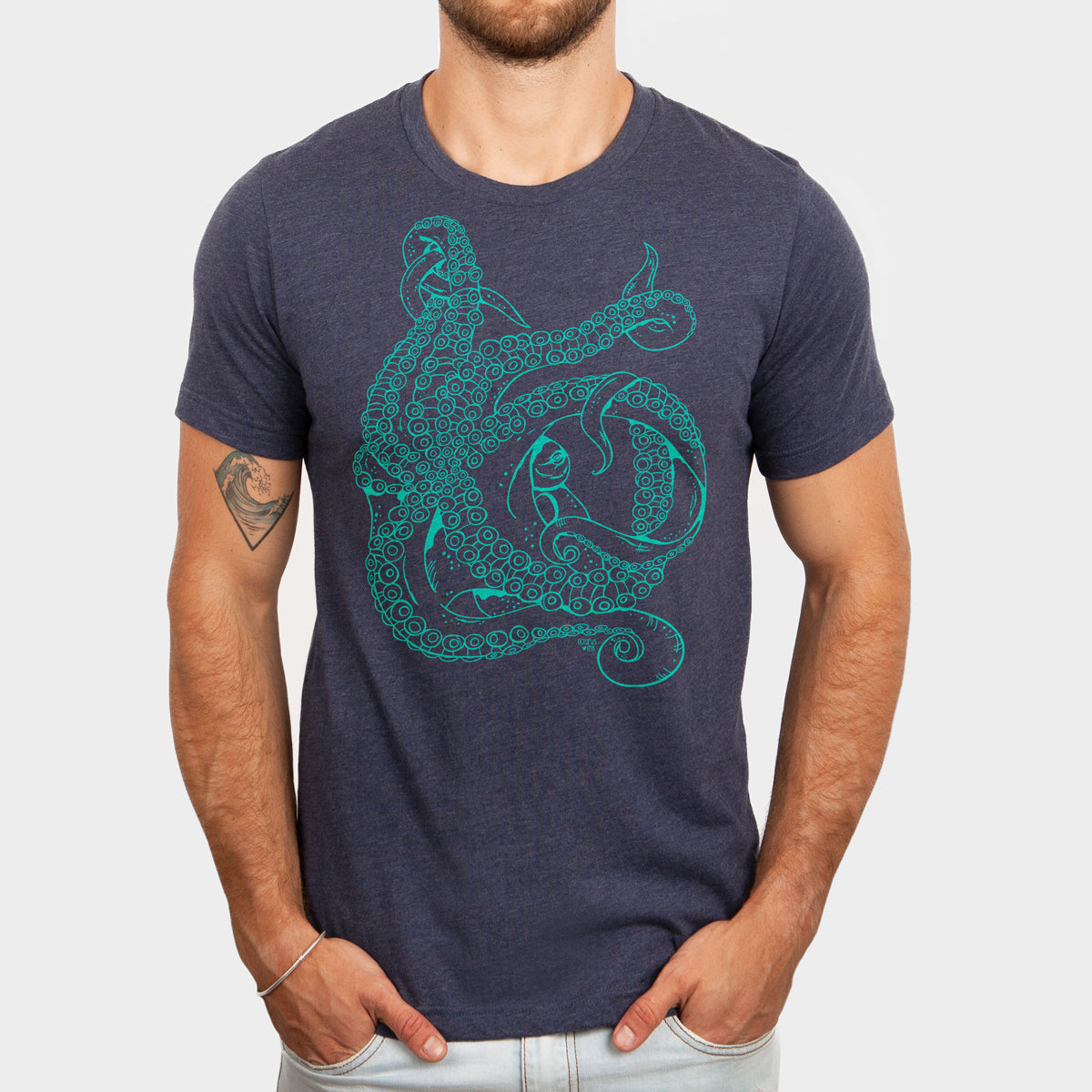 octopus design on navy unisex tee