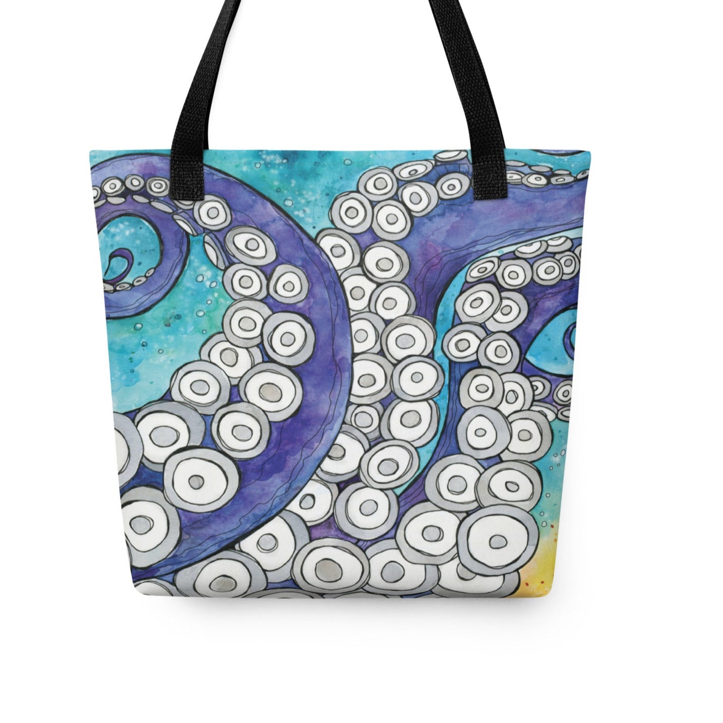 tote with hand painted watercolor octopus tentacle design