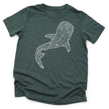 whale-shark heather-forest-youth-tee