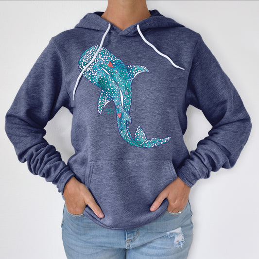 had painted watercolor whale shark design on a navy fleece