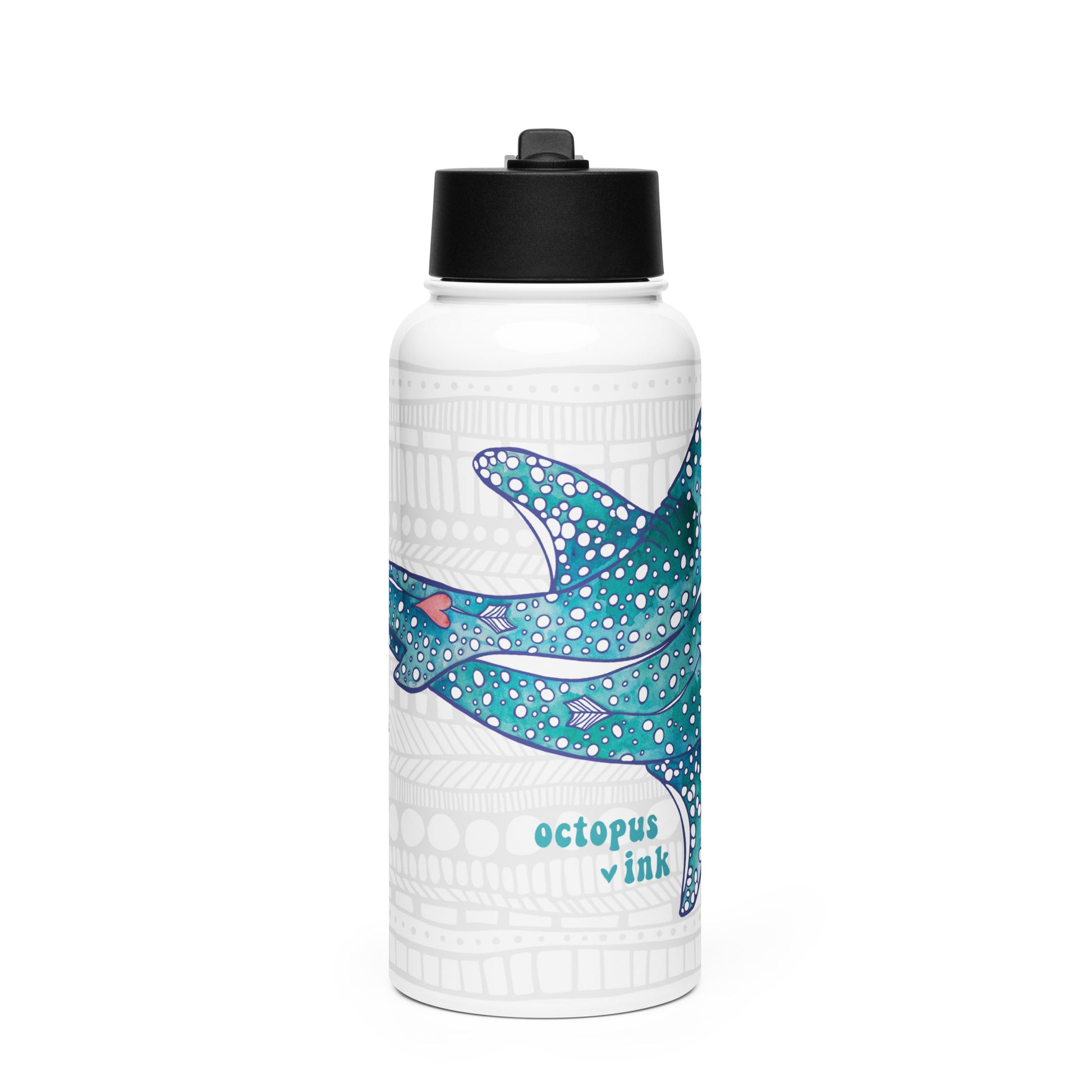 water bottle with a hand painted whale shark design
