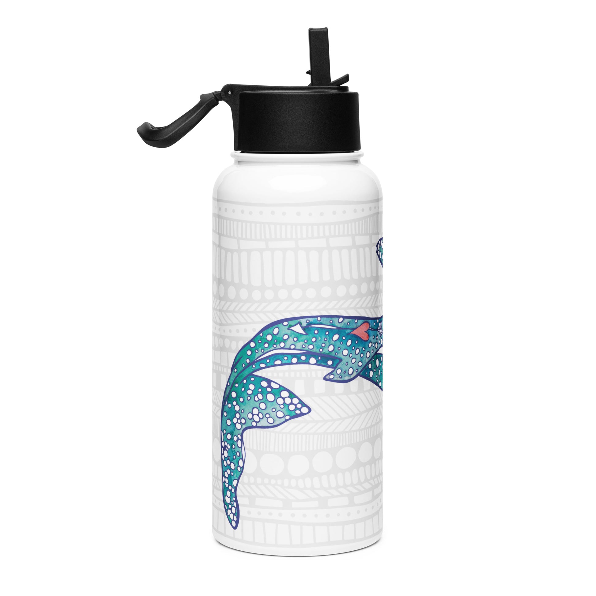 water bottle with a hand painted whale shark design