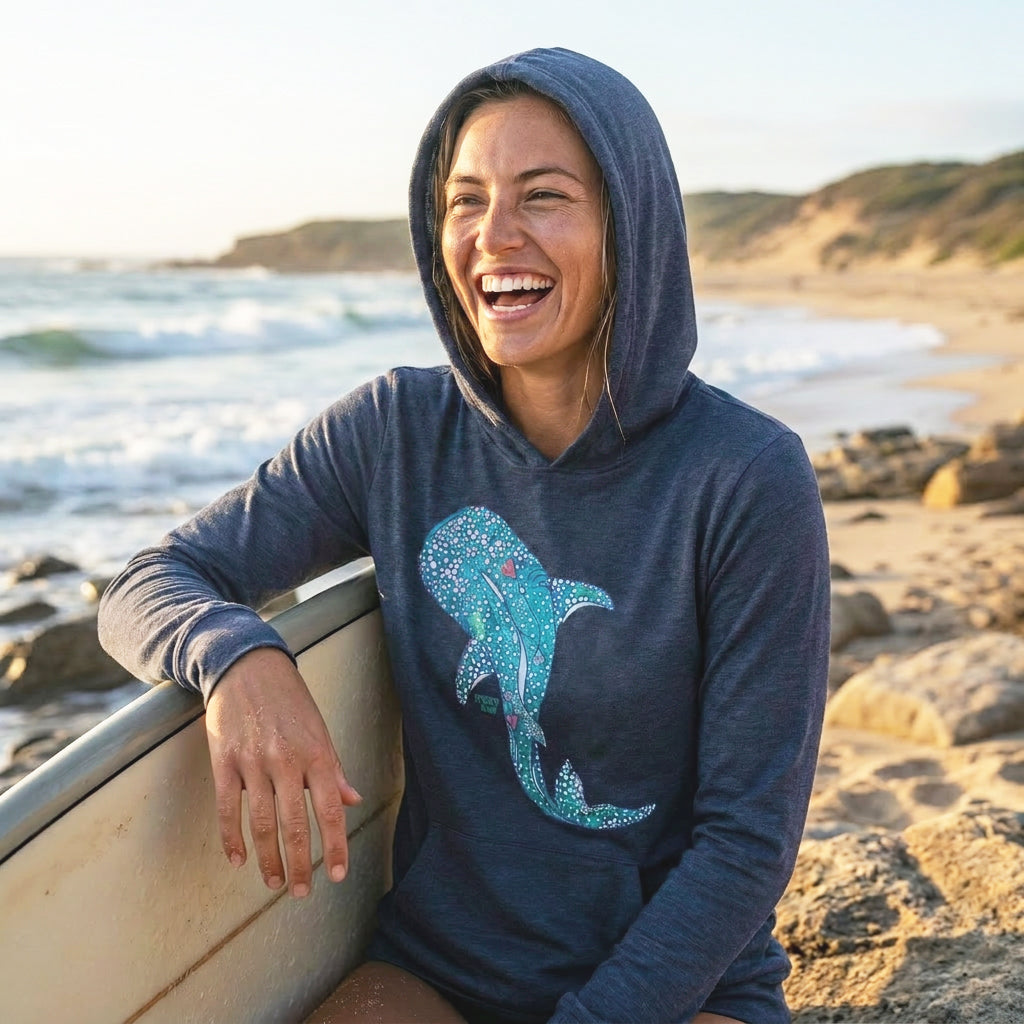 Whale Shark (Navy)- Hooded Long Sleeve