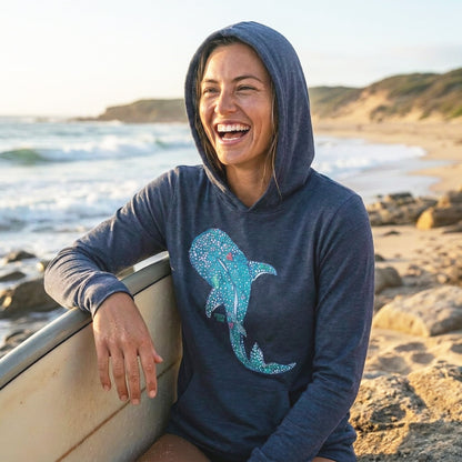 Whale Shark (Navy)- Hooded Long Sleeve