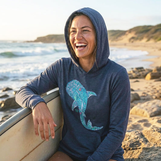 Whale Shark (Navy)- Hooded Long Sleeve