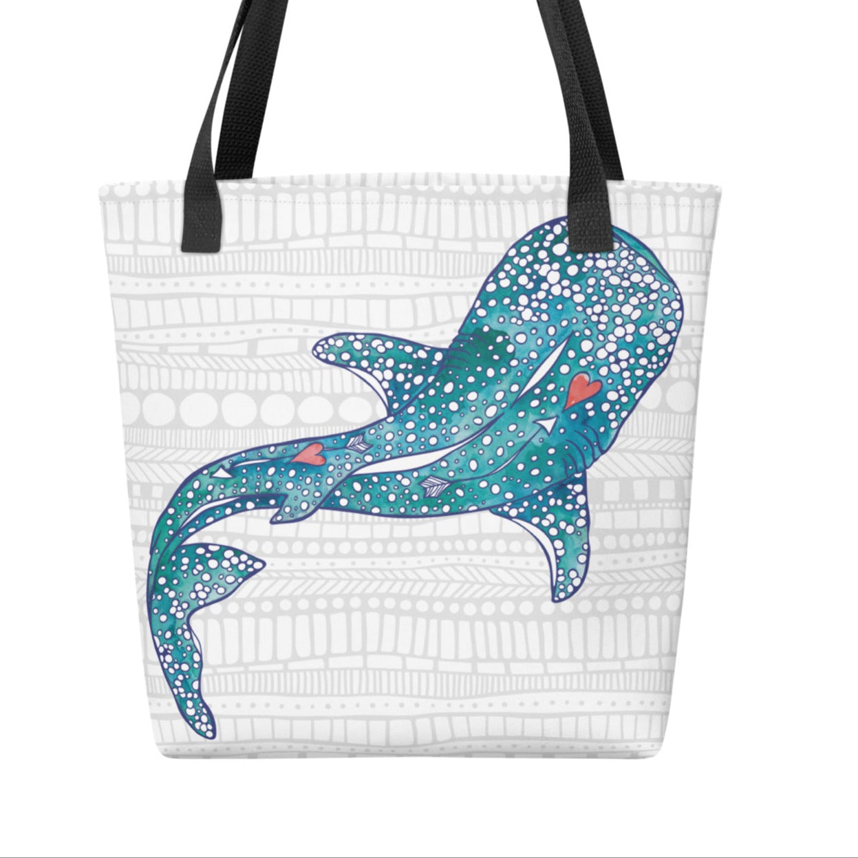 tote with hand painted watercolor whale shark design