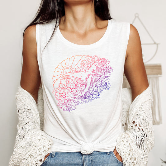Barnacle Whale (White)- Ladies Muscle Tank