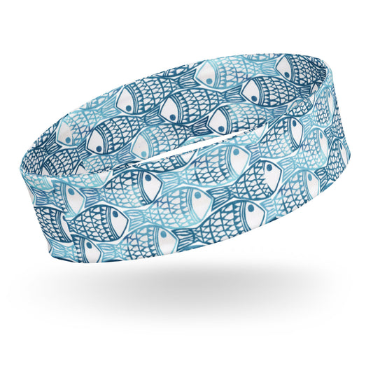 headband featuring a block printed fish design