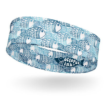 headband featuring a block printed fish design