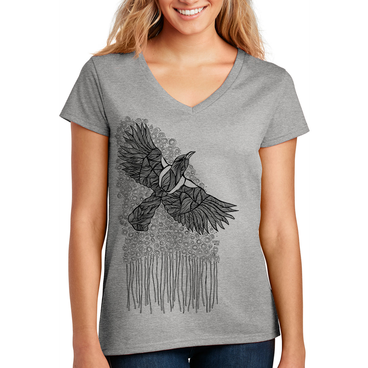 Magpie (Grey)- Recycled V Neck Tee