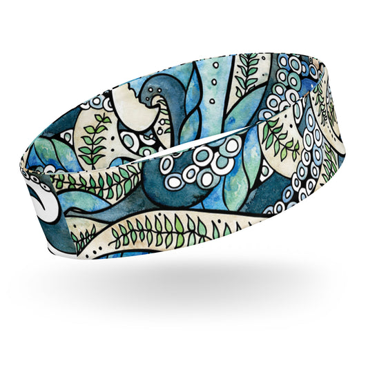 headband featuring a hand painted watercolored wave design