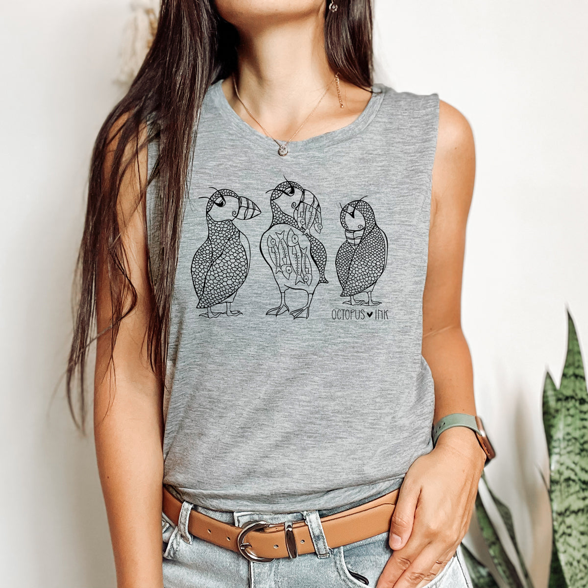 Puffin (Heather Grey)- Ladies Muscle Tank