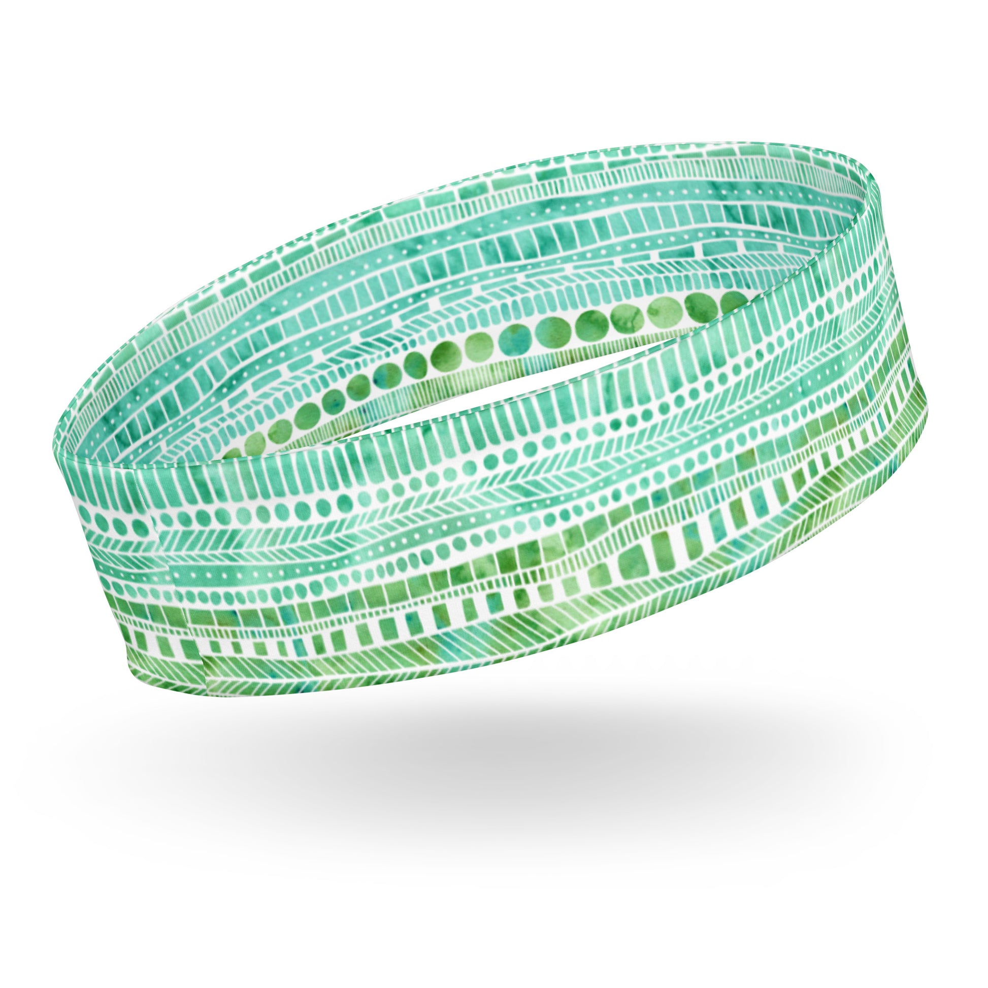 headband featuring a hand painted watercolor design in great and teal