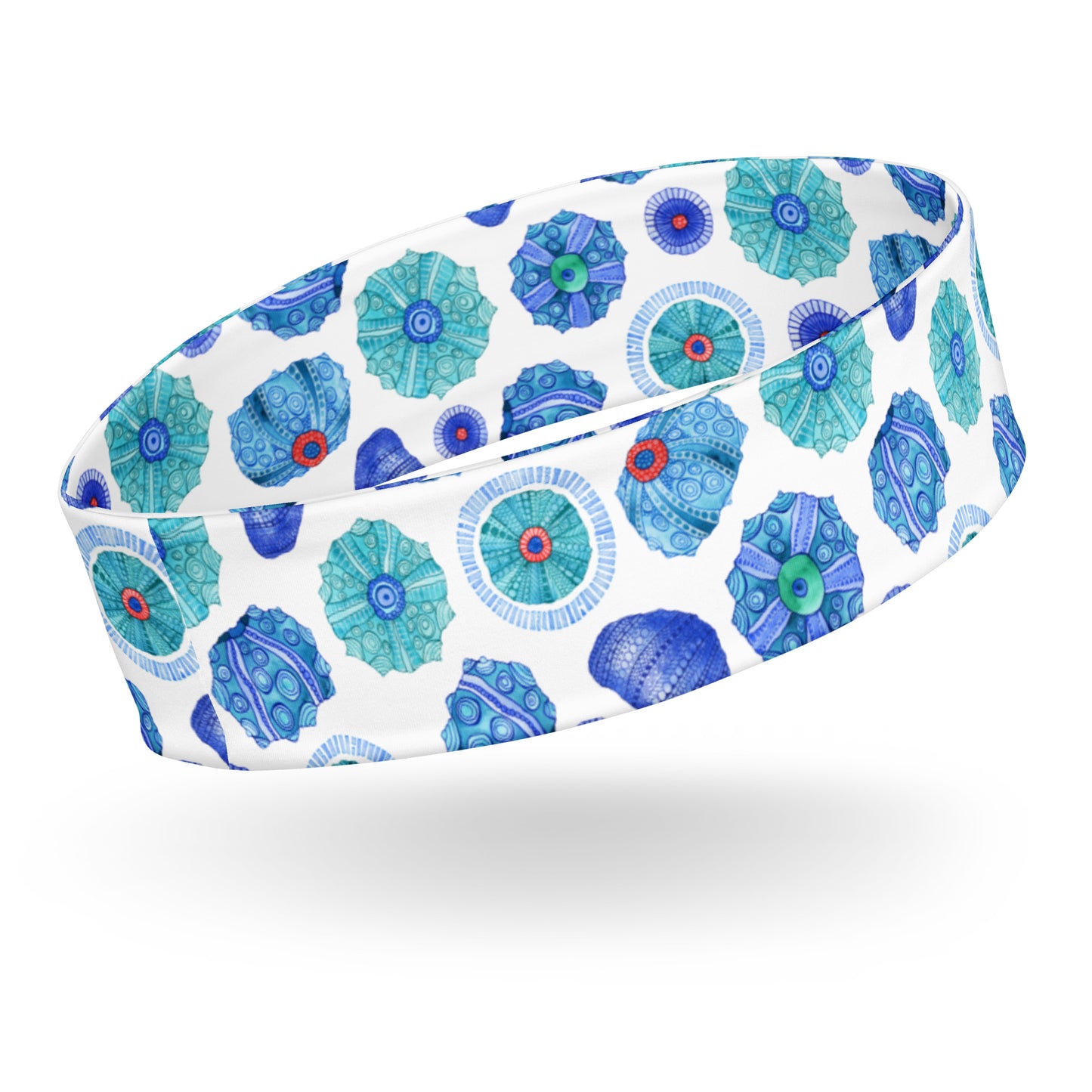 headband featuring a hand painted watercolor design of sea urchins 