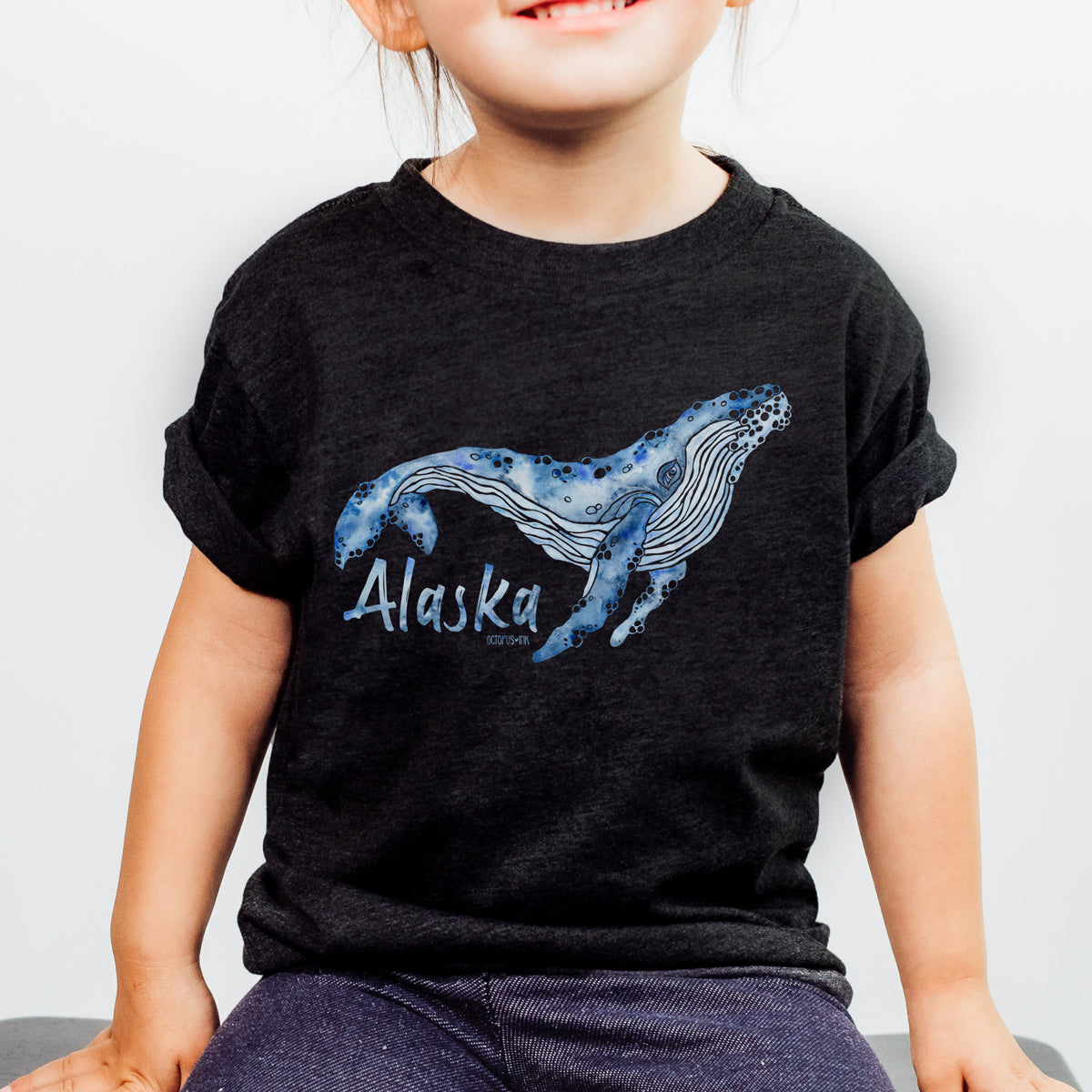 Watercolor Whale (Black)- Toddler Tee
