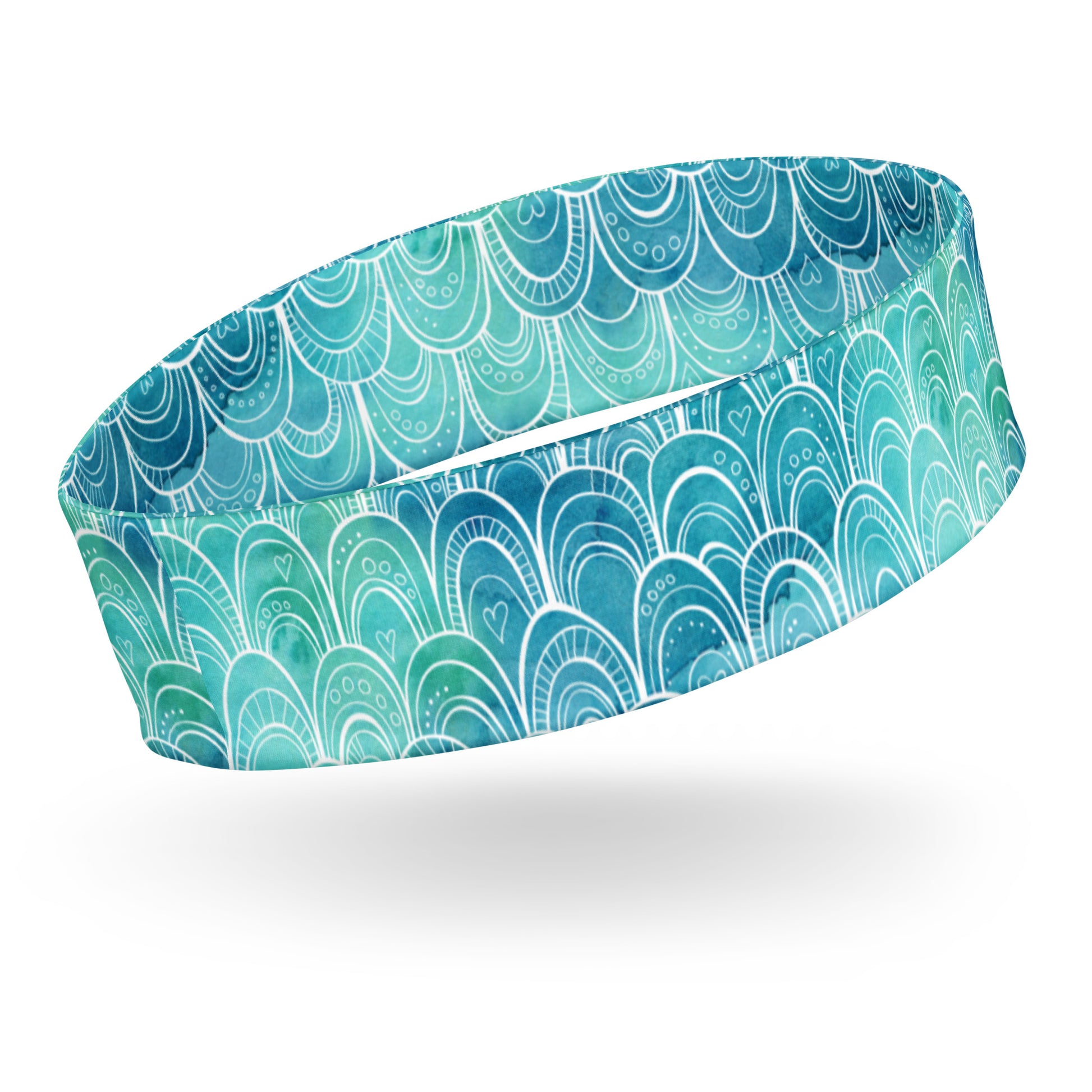 headband featuring a hand painted watercolor design of waves